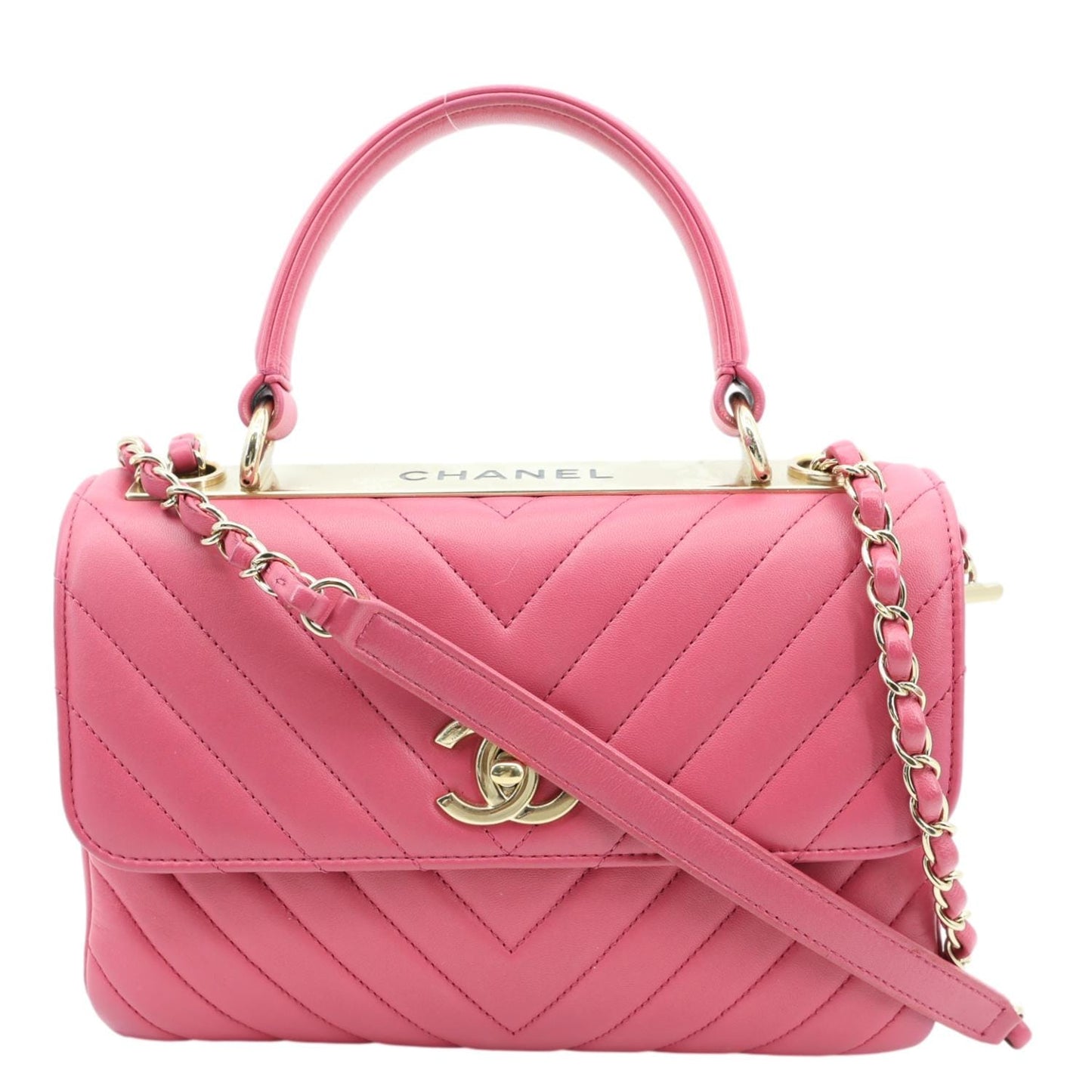 Chanel Trendy CC Chevron Top Handle Pink Small Leather Shoulder Bag