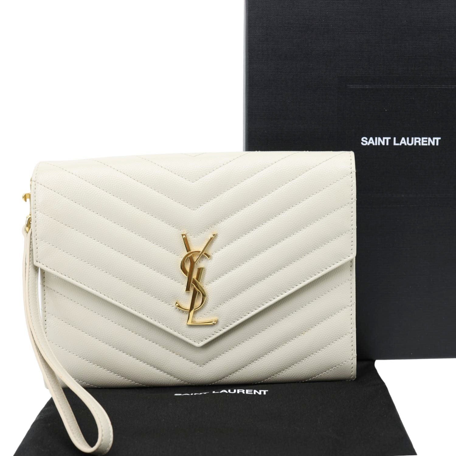 YSL Saint Laurent Yves Wristlet Clutch Leather Monogram White Clutch Bag
