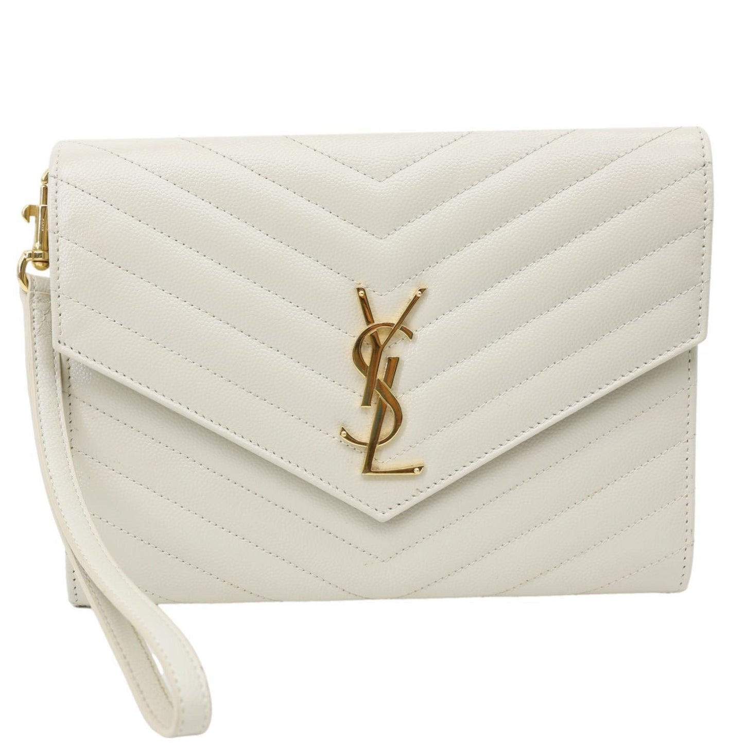 YSL Saint Laurent Yves Wristlet Clutch Leather Monogram White Clutch Bag