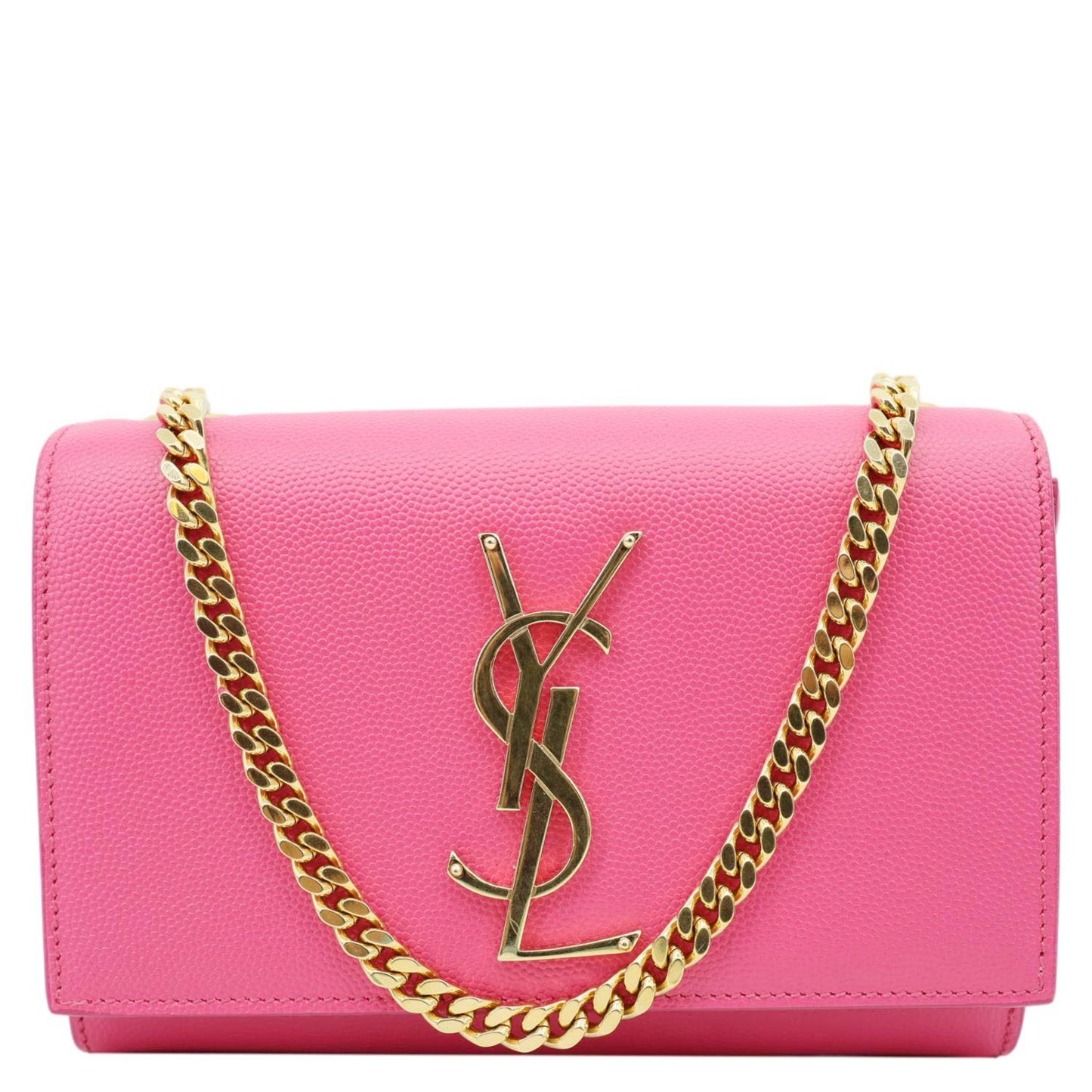 YSL Saint Laurent Yves Kate Pebbled Crossbody Bag Leather Pink Small