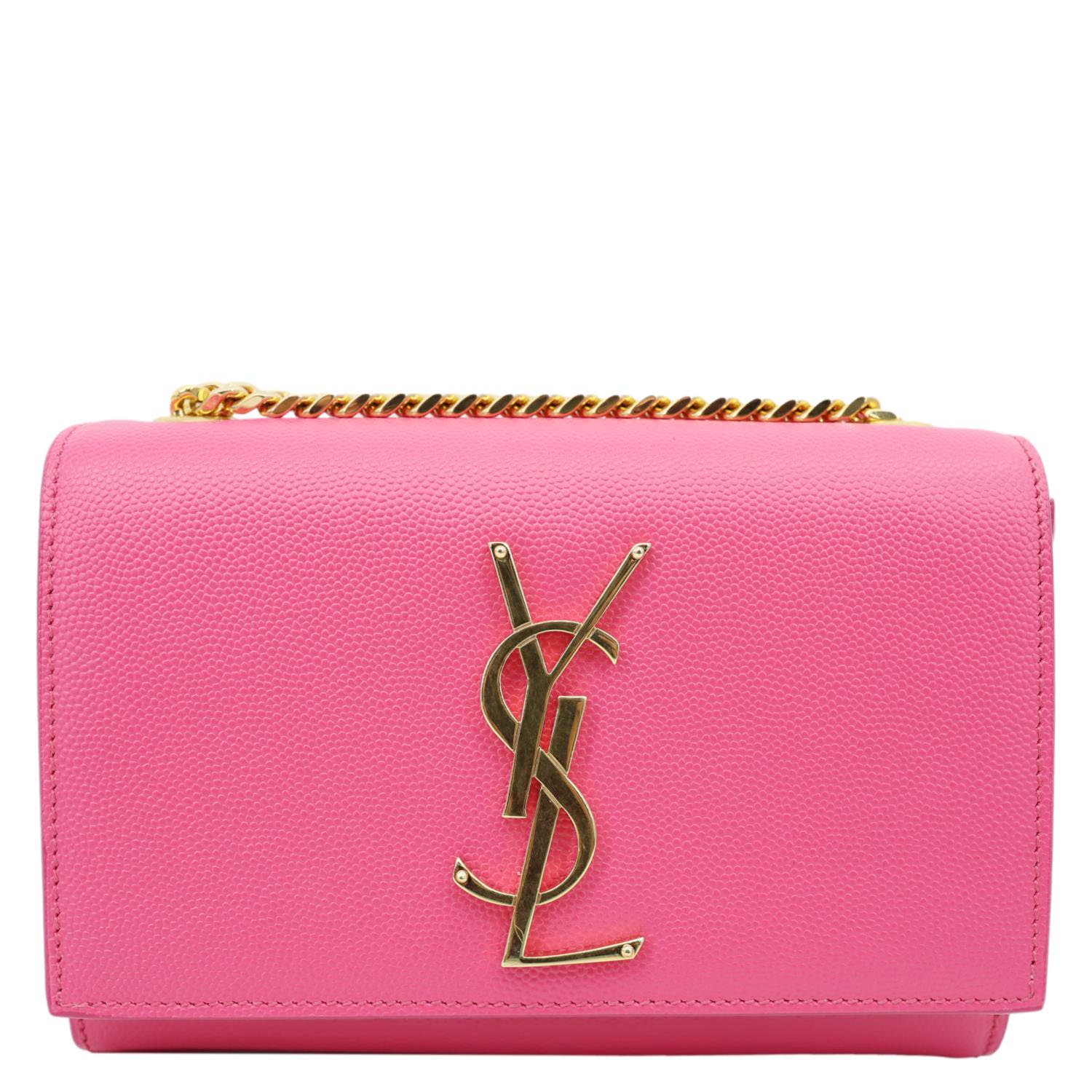 YSL Saint Laurent Yves Kate Pebbled Crossbody Bag Leather Pink Small