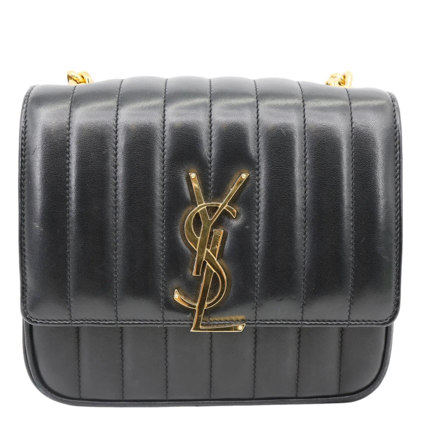 YSL Saint Laurent Yves Vicky Vertical Crossbody Bag Leather Quilted Black