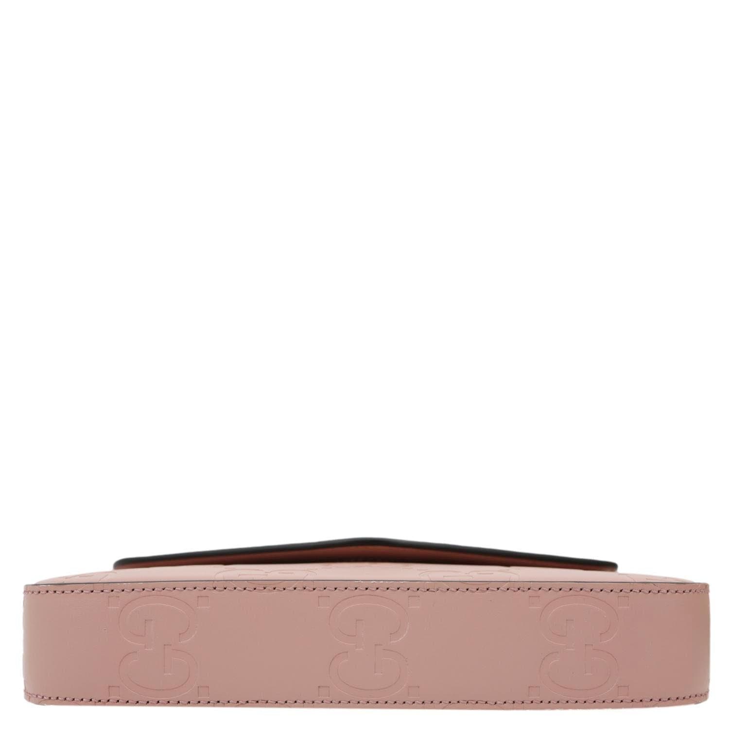 GUCCI Super Mini GG Embossed Leather Shoulder Bag Pink 772794