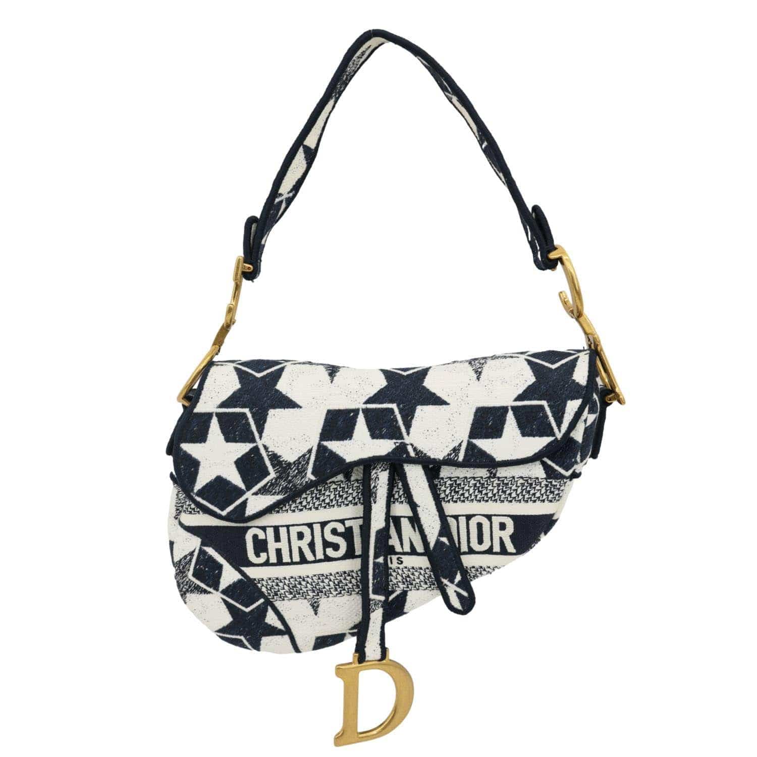 Dior Hobo Bag Saddle Stars Canvas White Embroidered