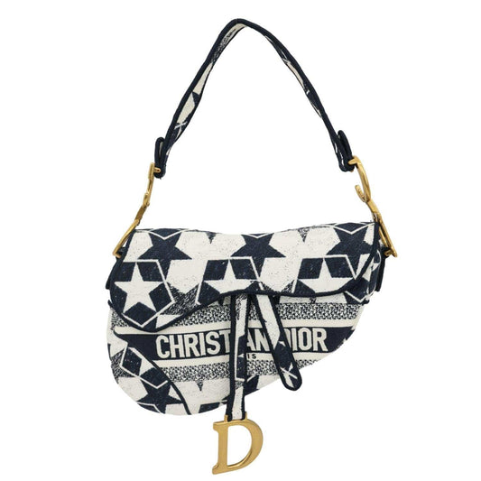 Dior Hobo Bag Saddle Stars Canvas White Embroidered