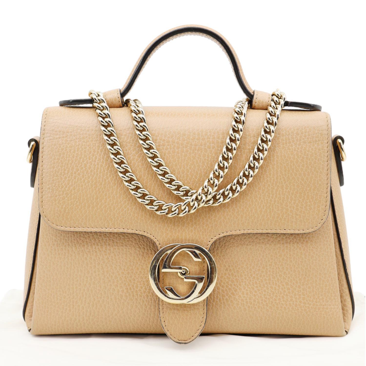 GUCCI Interlocking G Dollar Calfskin Leather Crossbody Bag Beige 510302
