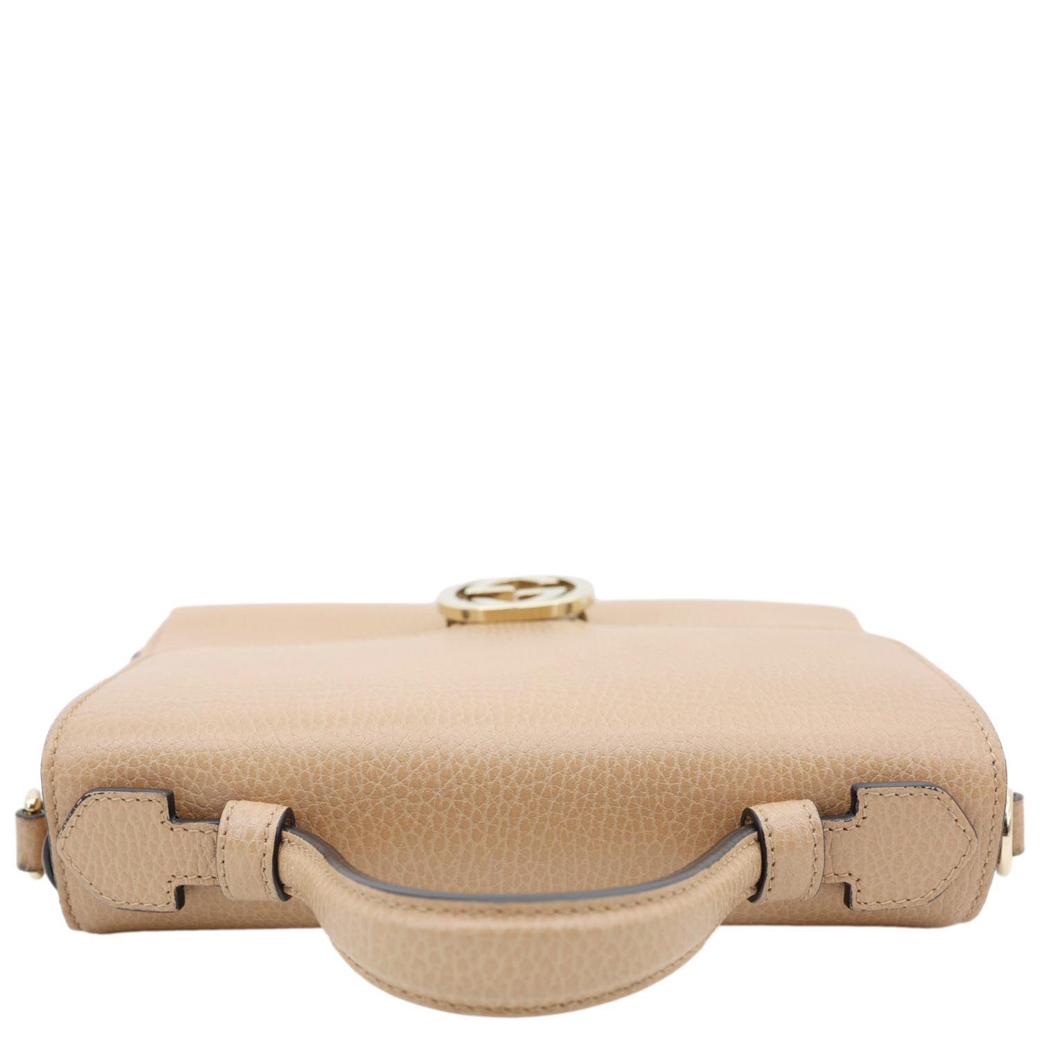 GUCCI Interlocking G Dollar Calfskin Leather Crossbody Bag Beige 510302