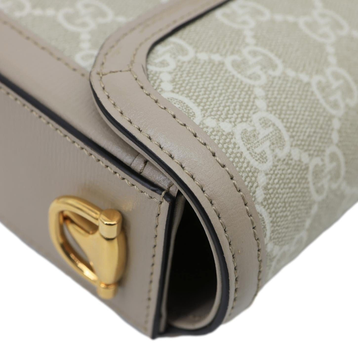 GUCCI Horsebit 1955 Small GG Supreme Canvas Shoulder Bag Beige 735178