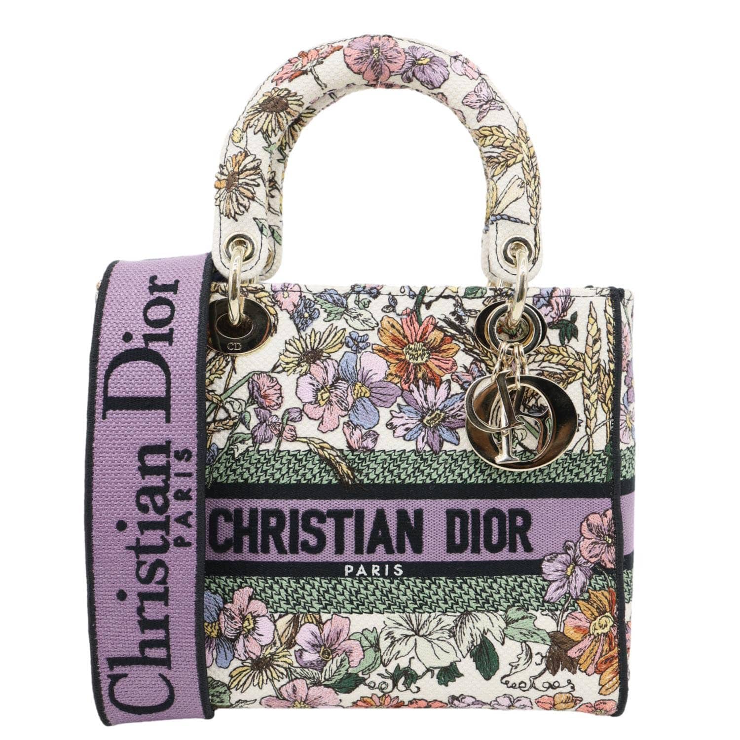 Dior Lady D Lite Floral Embroidered Shoulder Bag Canvas