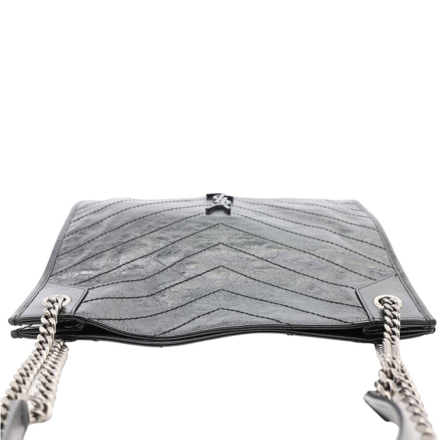 YSL Saint Laurent Yves Niki Crinkle Shopper Tote Bag Leather Black