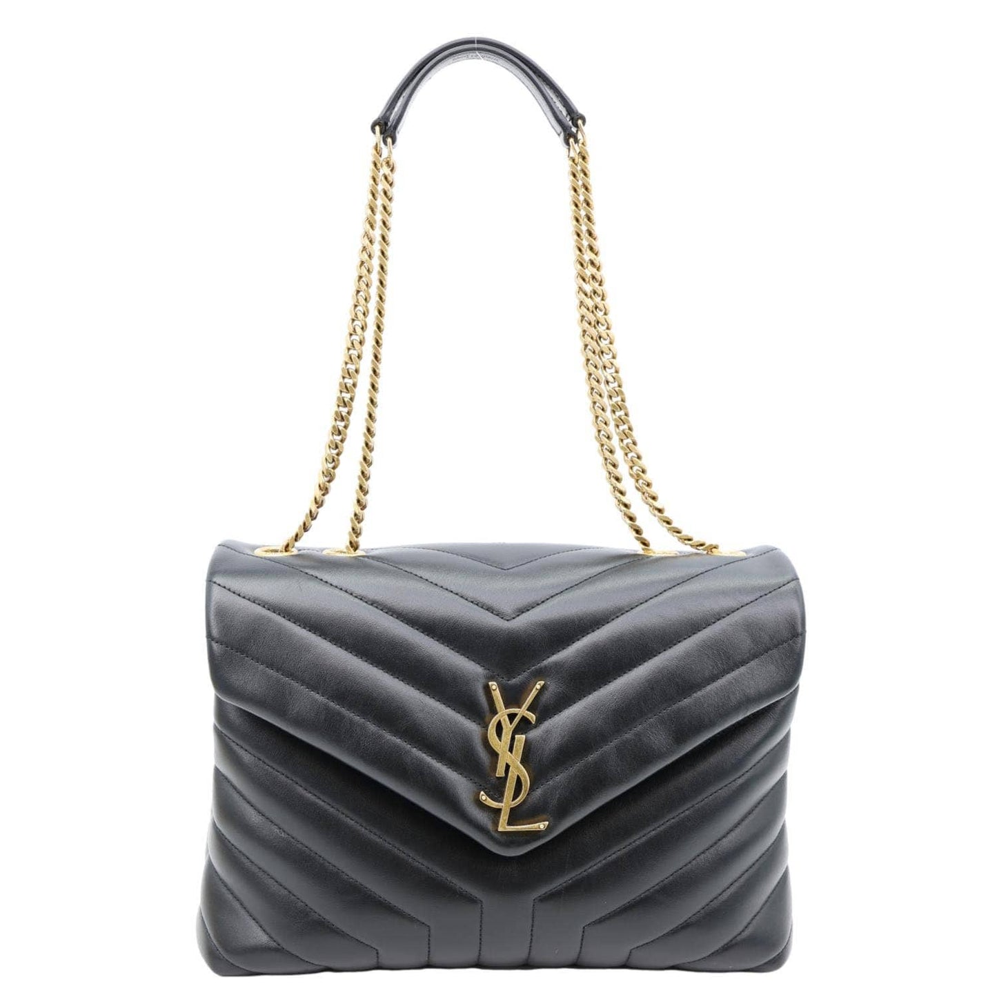 YSL Saint Laurent Yves Loulou Shoulder Bag Leather Matelasse Black