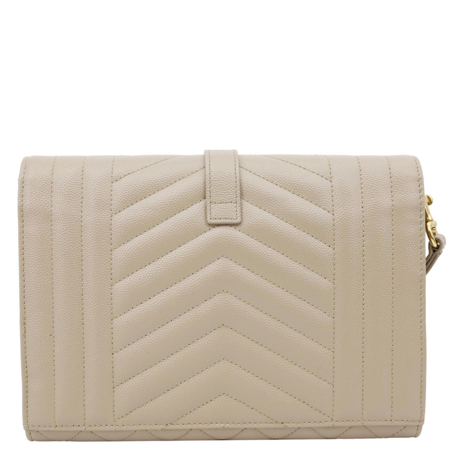 YSL Saint Laurent Yves Envelope Grain De Poudre Clutch Leather Monogram Beige Clutch Bag