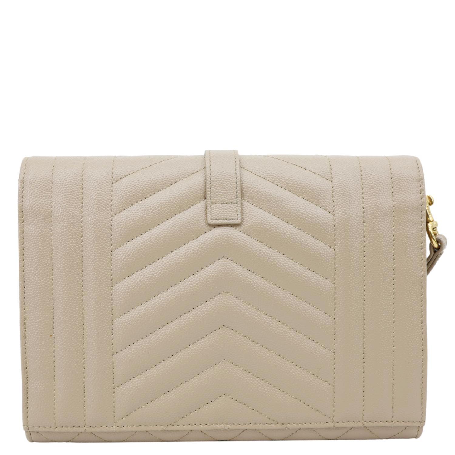 YSL Saint Laurent Yves Envelope Grain De Poudre Clutch Leather Monogram Beige Clutch Bag