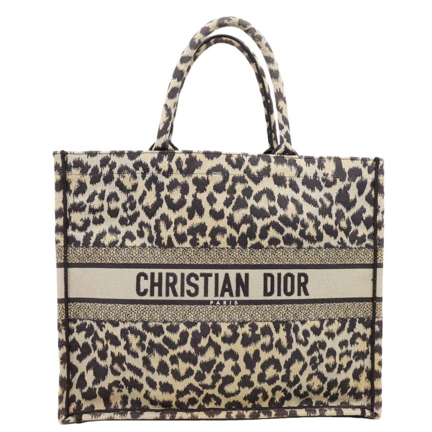 Dior Book Leopard Mizza Embroidered Tote Bag Beige