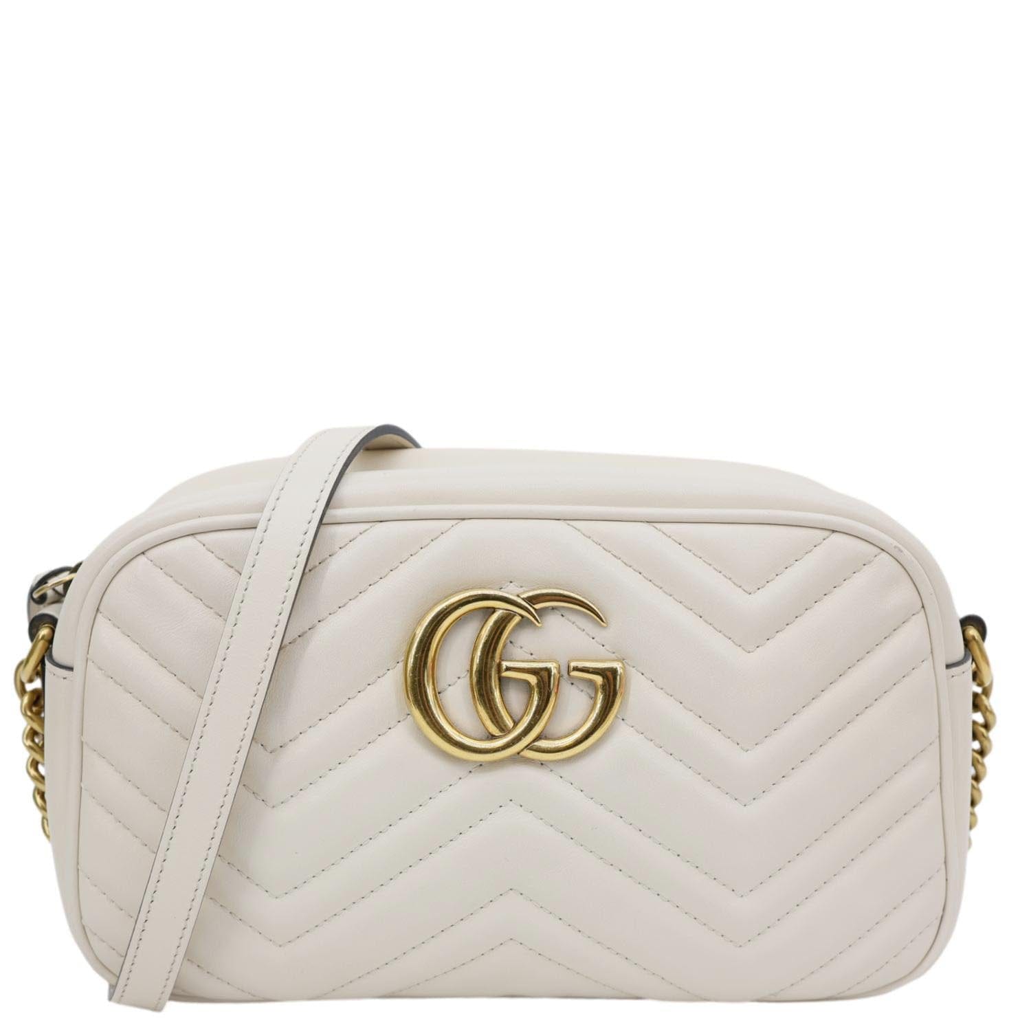 GUCCI GG Marmont Small Matelasse Chevron Leather Camera Bag White 447632