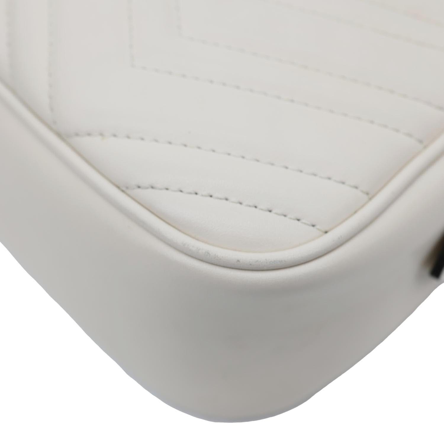 GUCCI GG Marmont Small Matelasse Chevron Leather Camera Bag White 447632