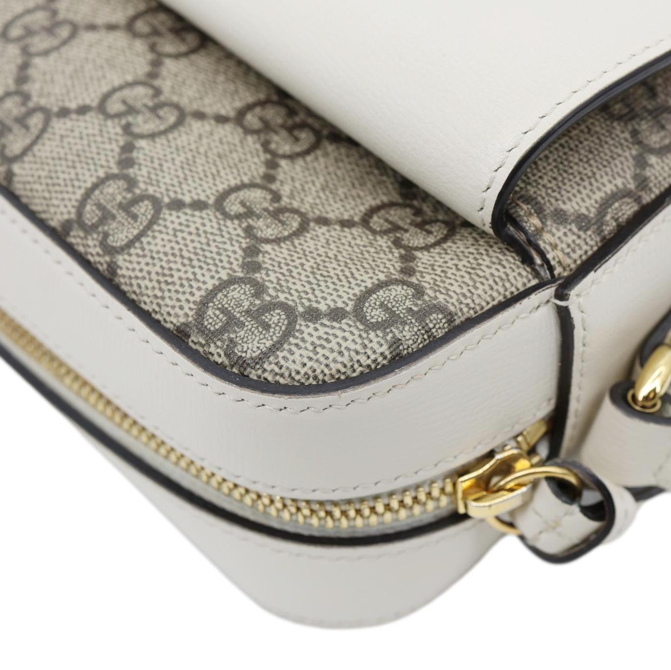 GUCCI Horsebit 1955 Small GG Supreme Canvas Shoulder Bag White 645454