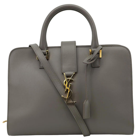 YSL Saint Laurent Yves Cabas Tote Shoulder Bag Leather Gray Baby