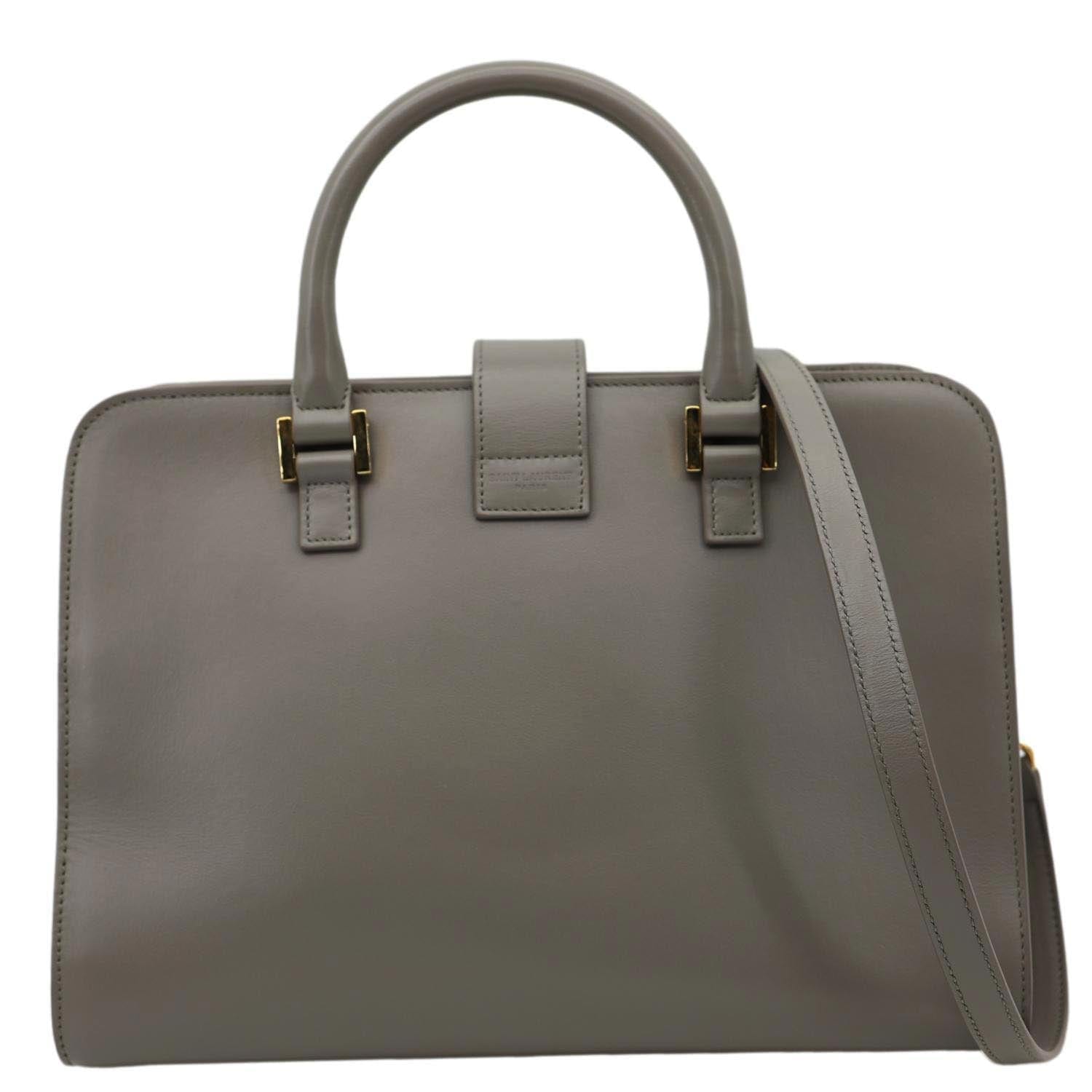YSL Saint Laurent Yves Cabas Tote Shoulder Bag Leather Gray Baby