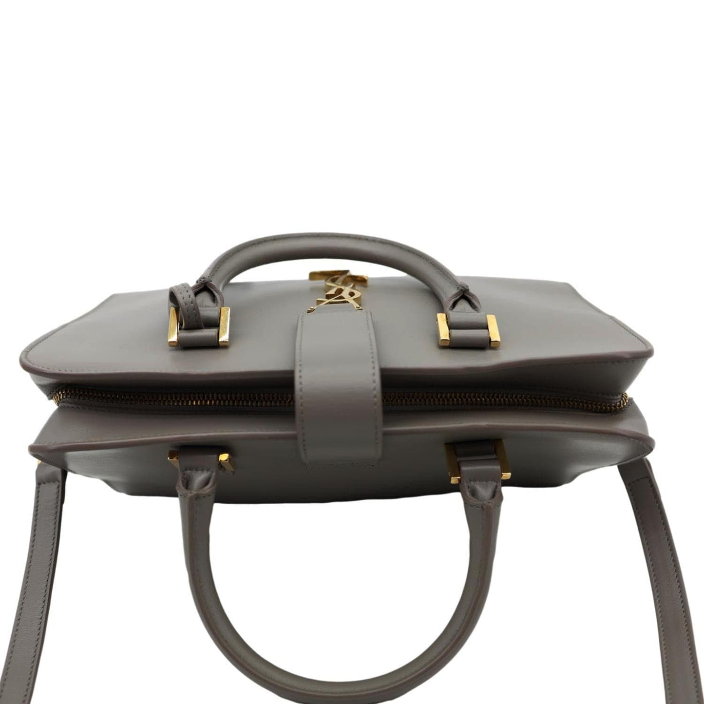 YSL Saint Laurent Yves Cabas Tote Shoulder Bag Leather Gray Baby
