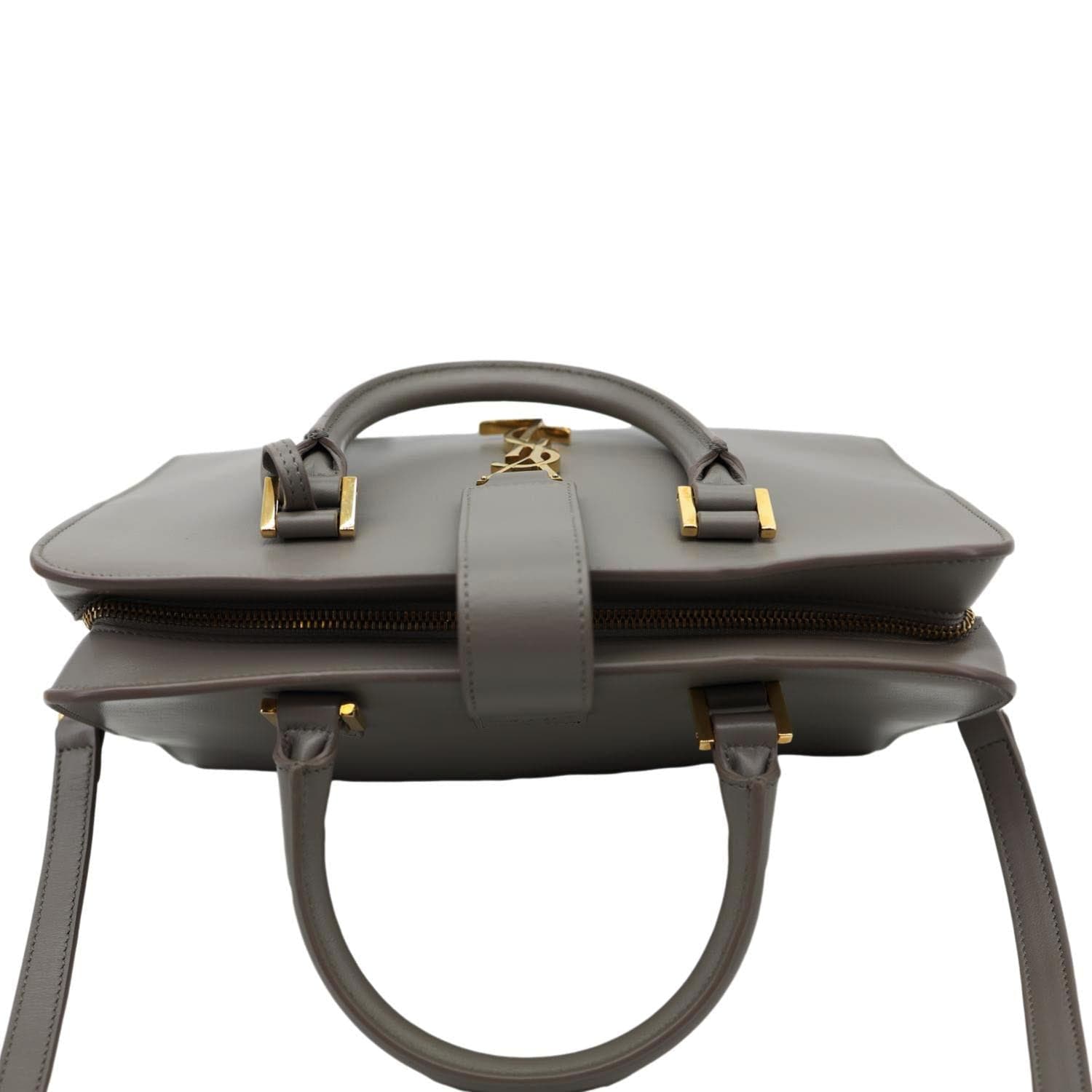 YSL Saint Laurent Yves Cabas Tote Shoulder Bag Leather Gray Baby