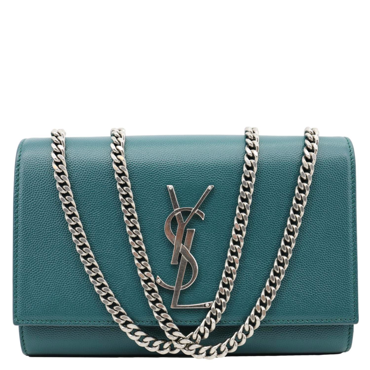 YSL Saint Laurent Yves Kate Wallet On Crossbody Bag Emerald Leather Chain