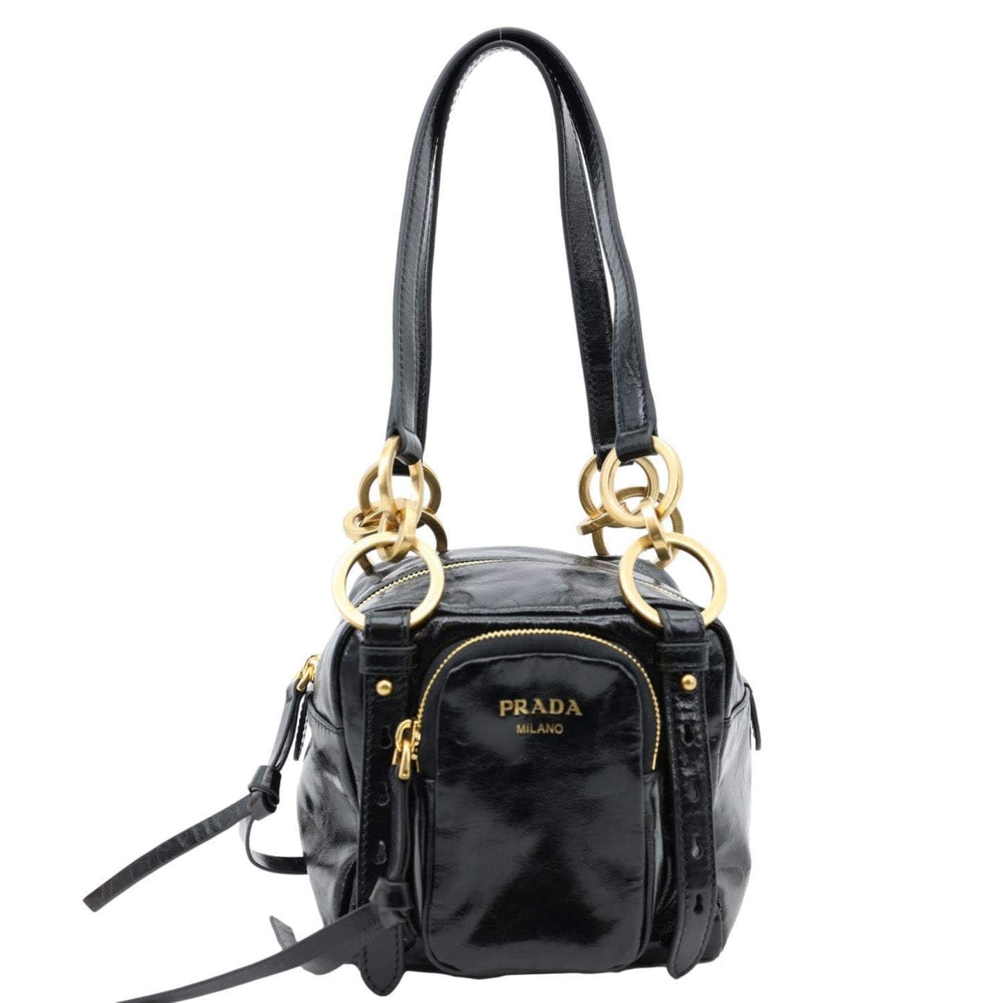 Dangle Calfskin Top Handle Bag Leather Black Travel Bag