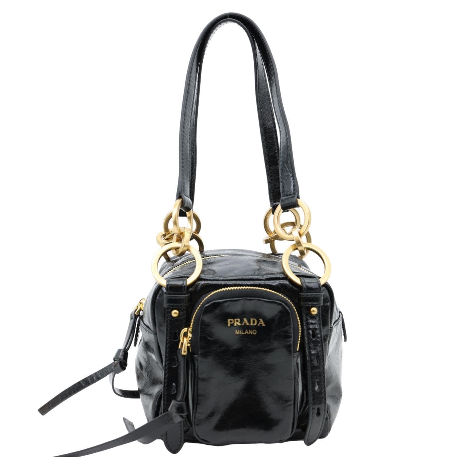 Dangle Calfskin Top Handle Bag Leather Black Travel Bag