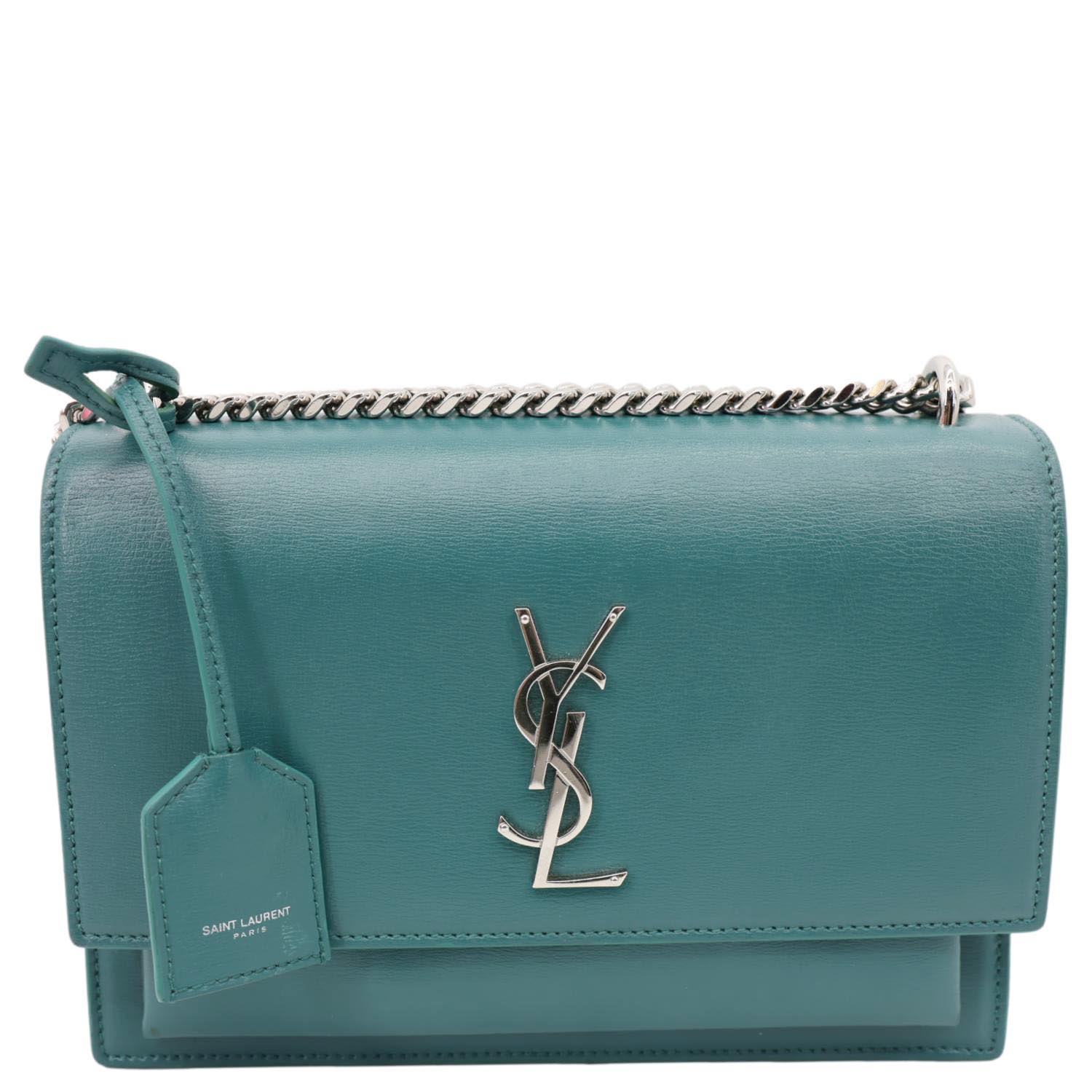 YSL Saint Laurent Yves Sunset Satchel Crossbody Bag Leather Monogram Green Satchel Bag
