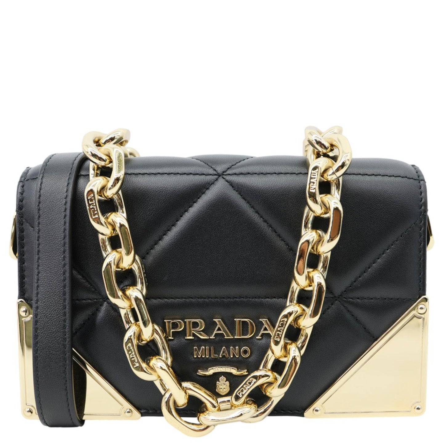 Prada Crossbody Bag Nappa Stitched Leather Quilted Black