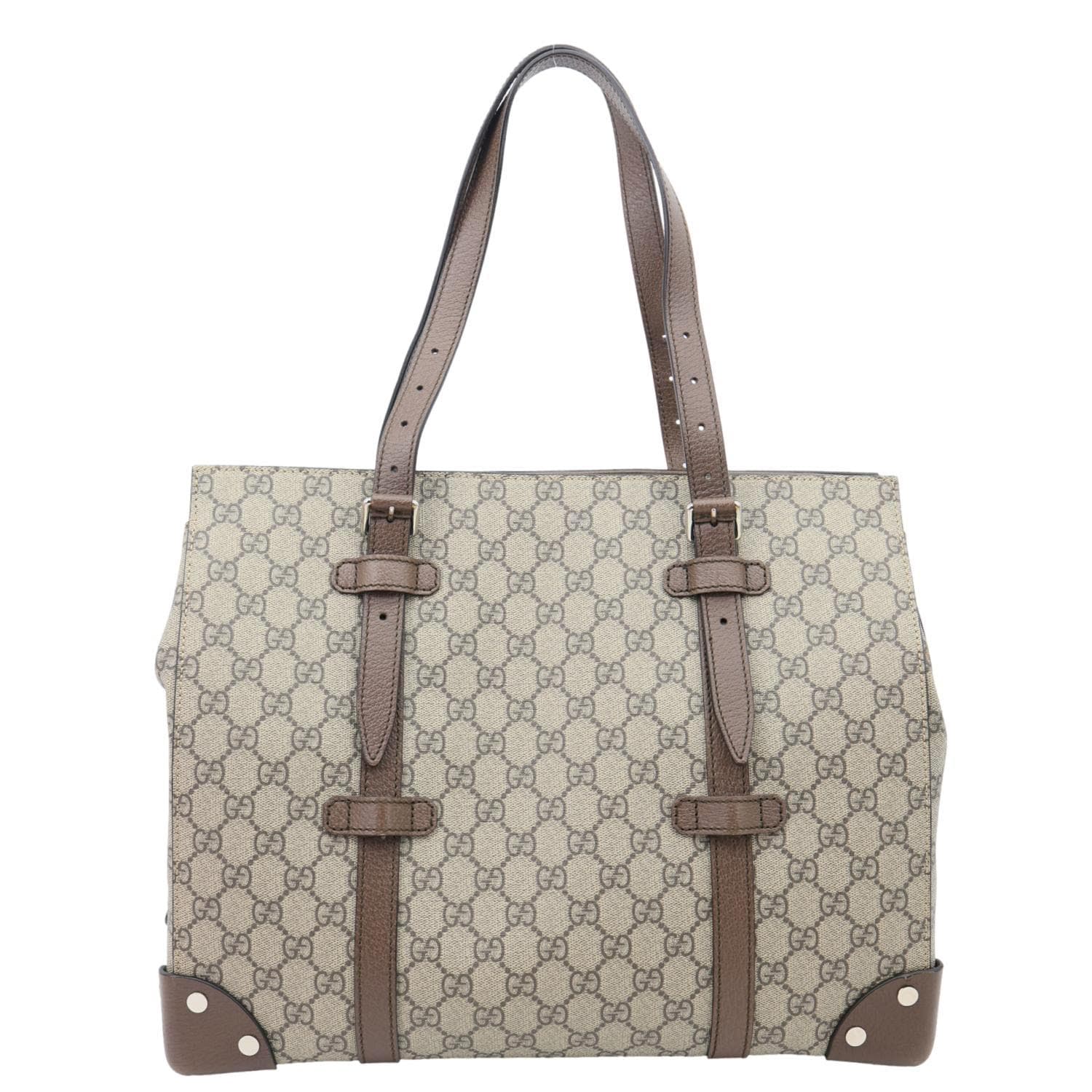 GUCCI Buckle GG Supreme Canvas Tote Shoulder Bag Beige 626356