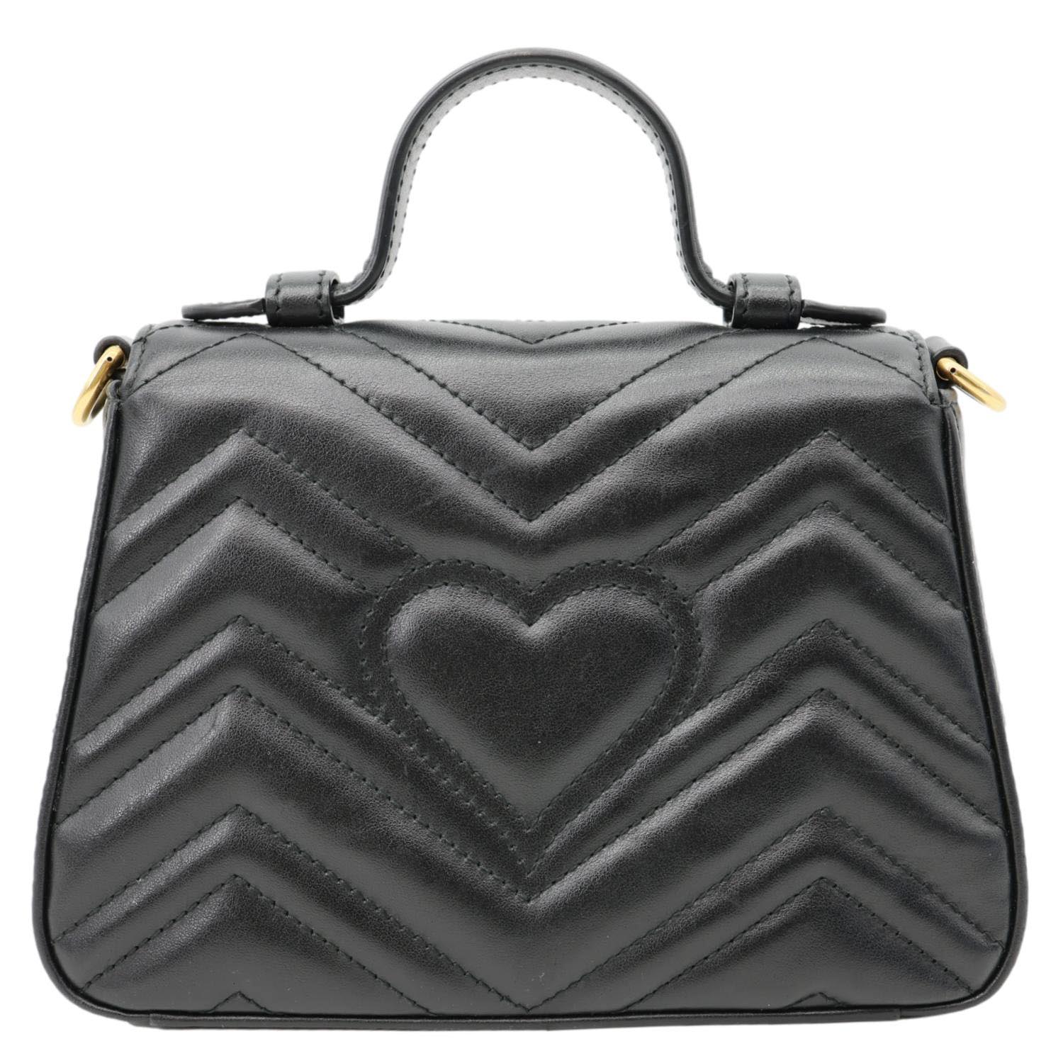 GUCCI GG Marmont Leather Top Handle Crossbody Bag Black 547260
