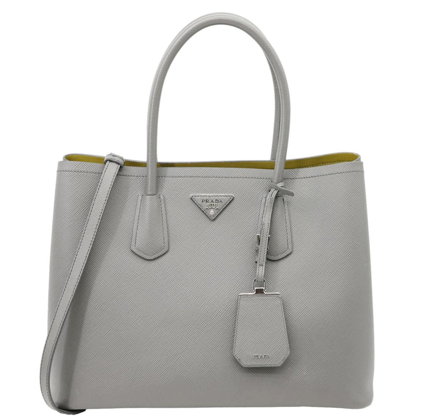 Prada Tote Bag Double Handle Grey Leather Saffiano Gray