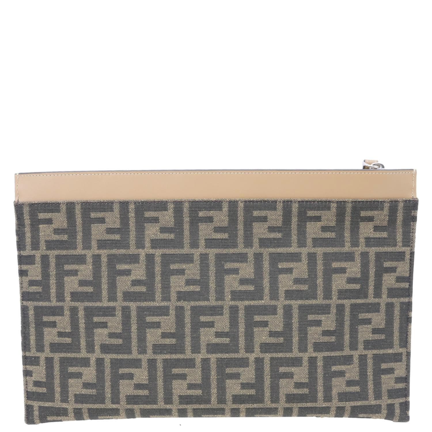 Fendi Flat Ff Jacquard Pouch Handbag Canvas Brown Medium Shoes