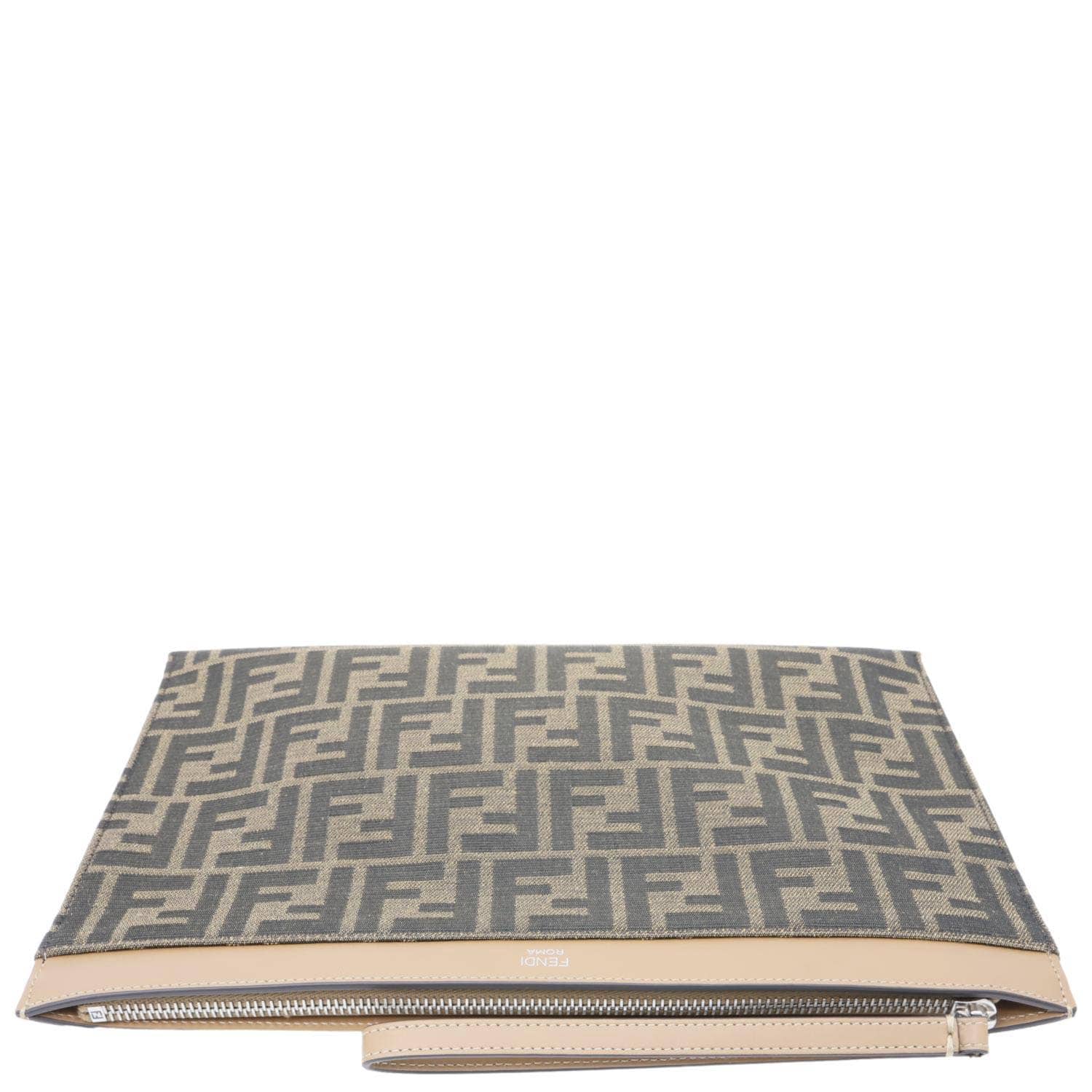 Fendi Flat Ff Jacquard Pouch Handbag Canvas Brown Medium Shoes
