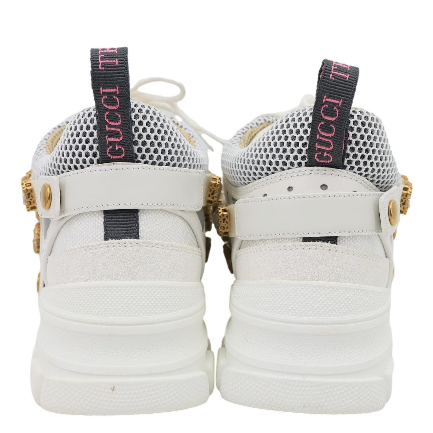 GUCCI Flashtrek Crystals Mesh Leather Sneakers White Size 10.5