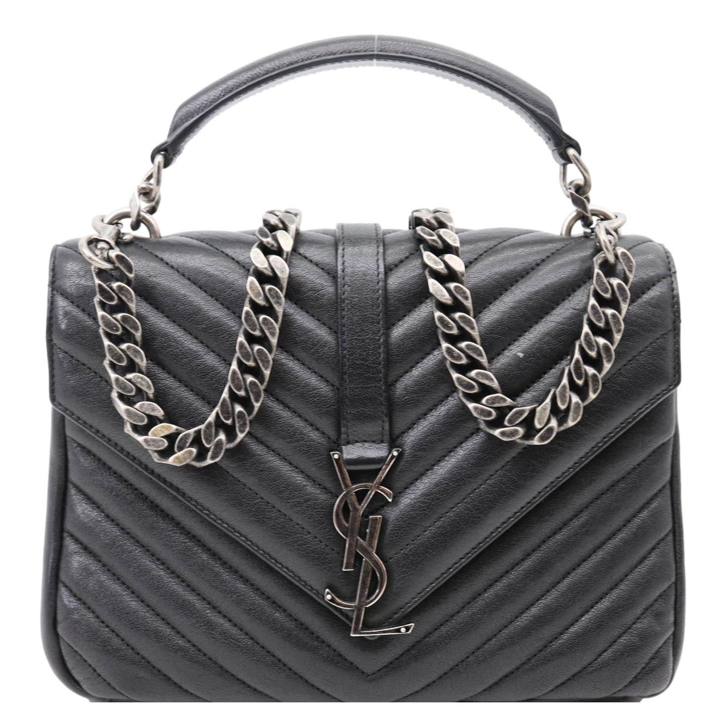 YSL Saint Laurent Yves College Chevron Crossbody Bag Leather Monogram Black