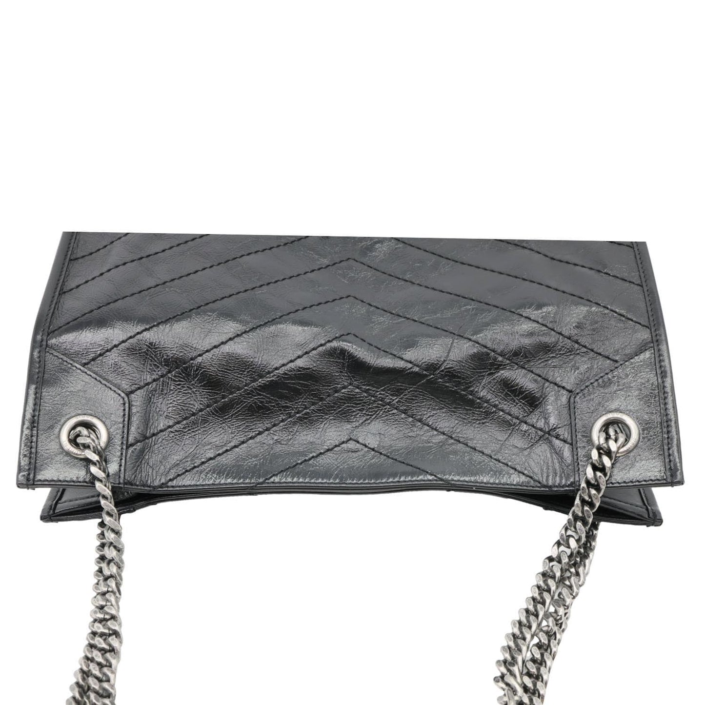 YSL Saint Laurent Yves Niki Crinkled Shopping Tote Bag Leather Black Medium