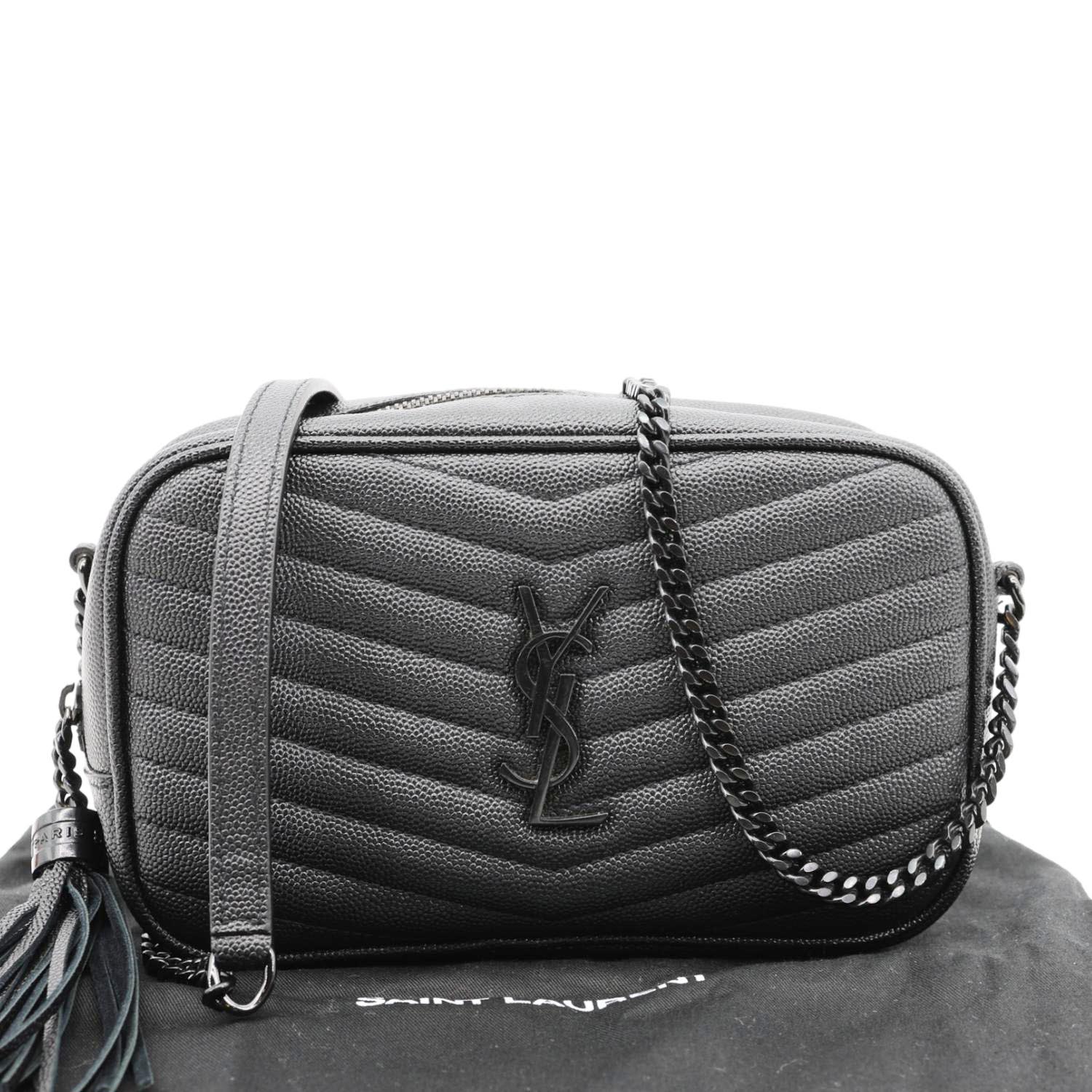 YSL Saint Laurent Yves Lou Chevron Camera Bag Leather Black Travel Bag Camera Bag 1