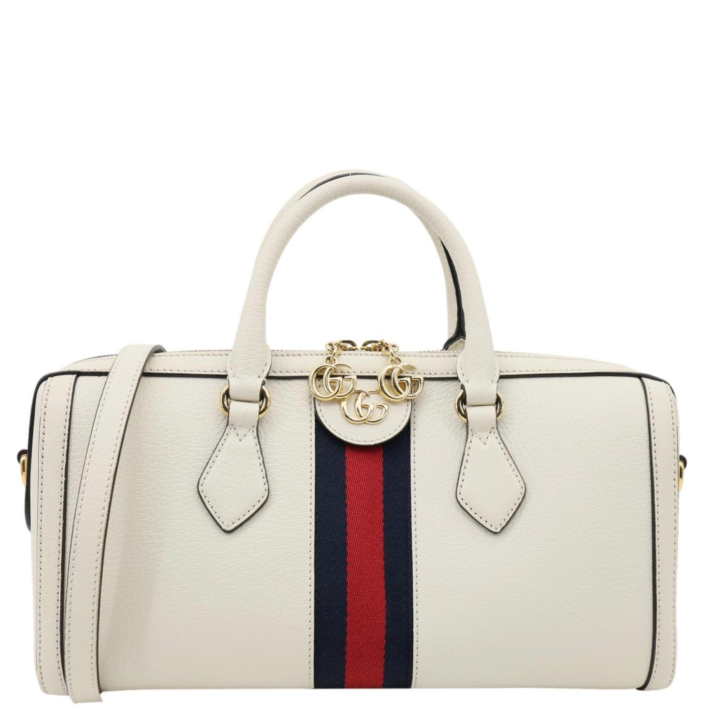 GUCCI Ophidia GG Medium Web Leather Top Handle Shoulder Bag Beige 524532