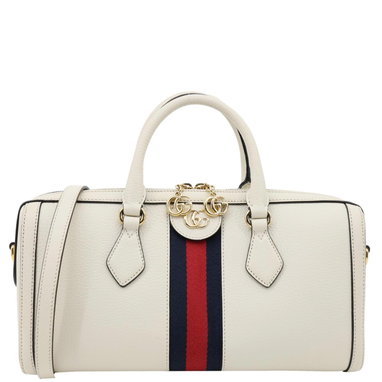 GUCCI Ophidia GG Medium Web Leather Top Handle Shoulder Bag Beige 524532