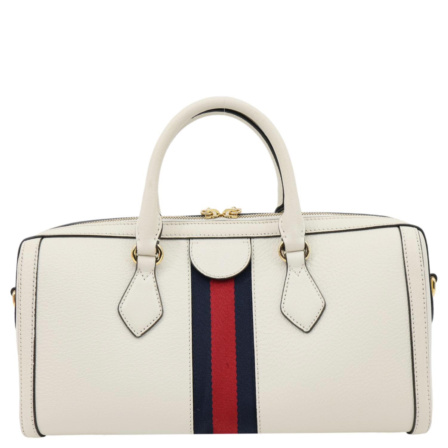 GUCCI Ophidia GG Medium Web Leather Top Handle Shoulder Bag Beige 524532