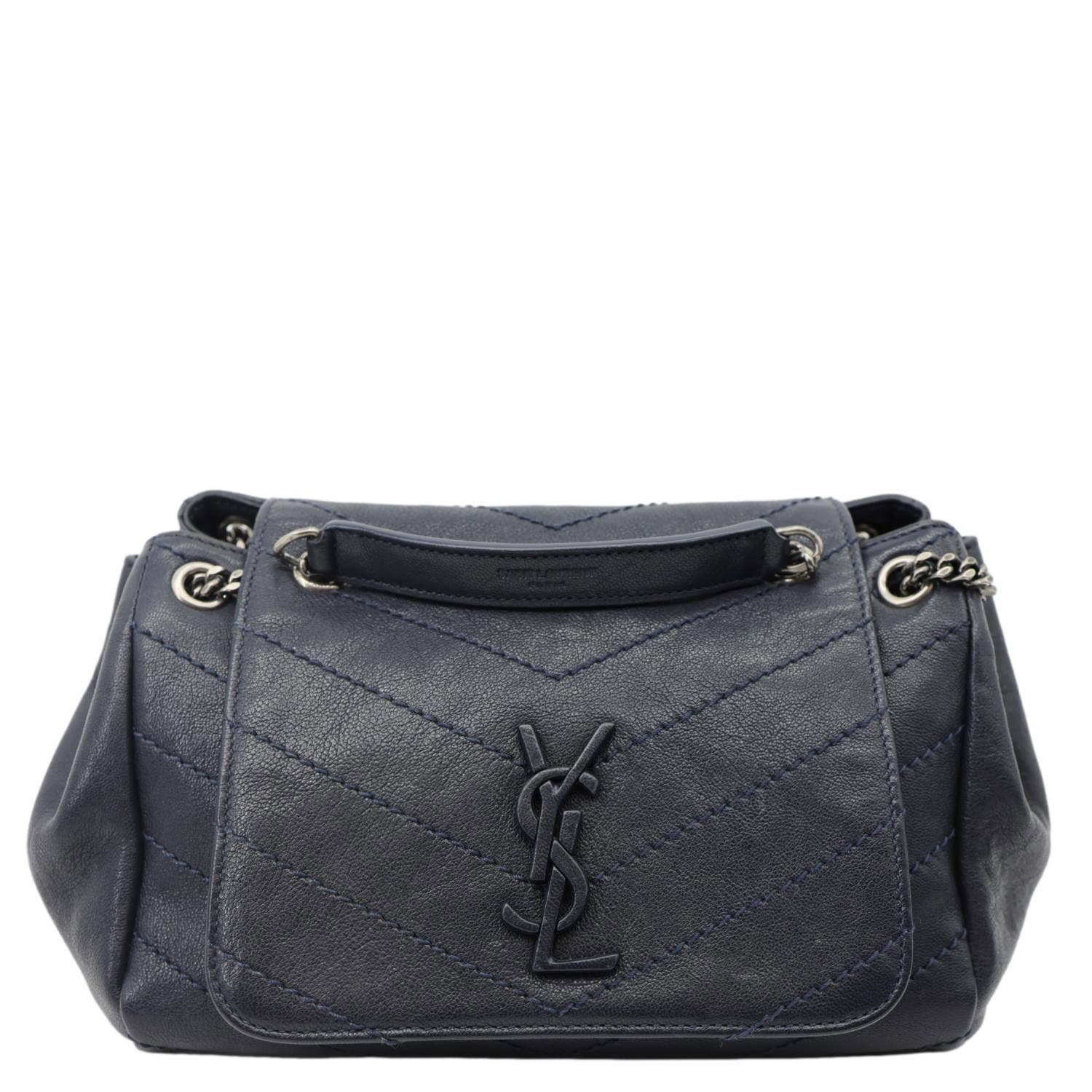 YSL Saint Laurent Yves Nolita Chevron Shoulder Bag Leather Monogram Blue