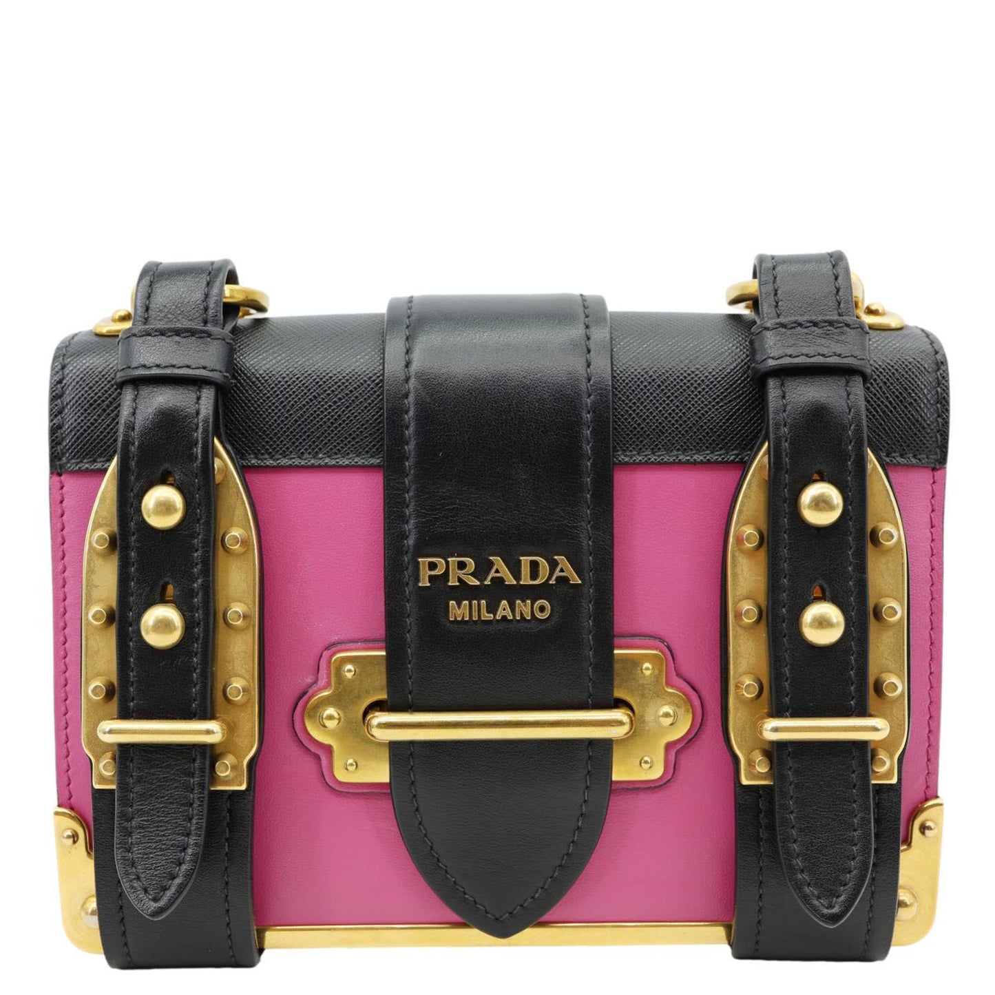 Prada Shoulder Bag Cahier City Calf Leather Saffiano Pink