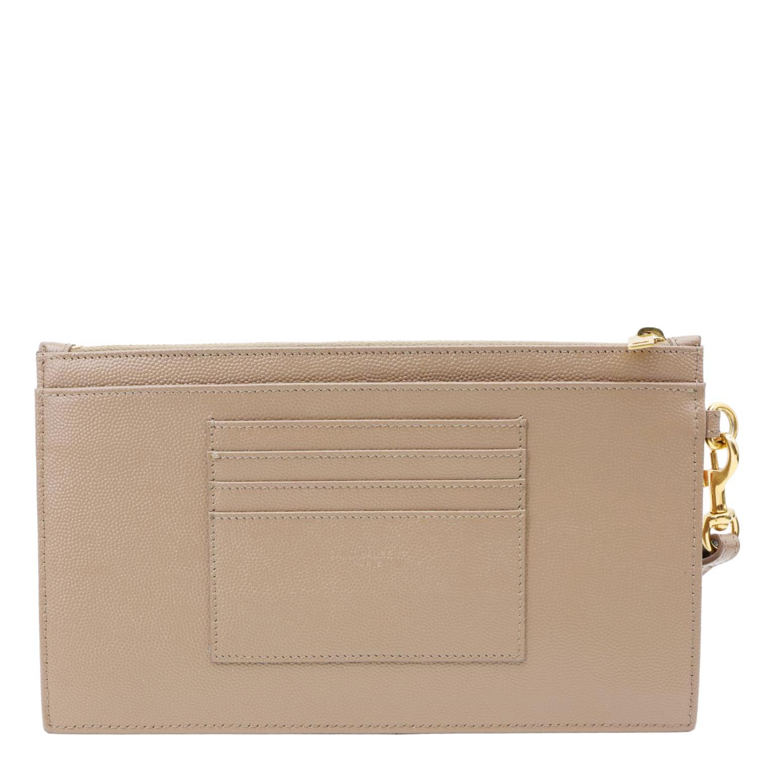 YSL Saint Laurent Yves Bill Grain De Poudre Pouch Handbag Monogram Beige Large Travel Bag