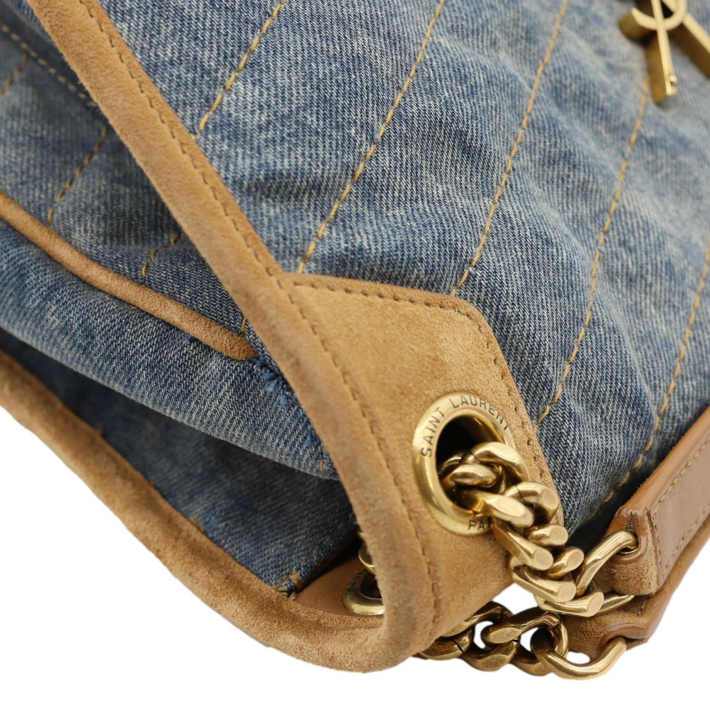 YSL Saint Laurent Yves Signature Niki Crossbody Bag Denim Blue Medium