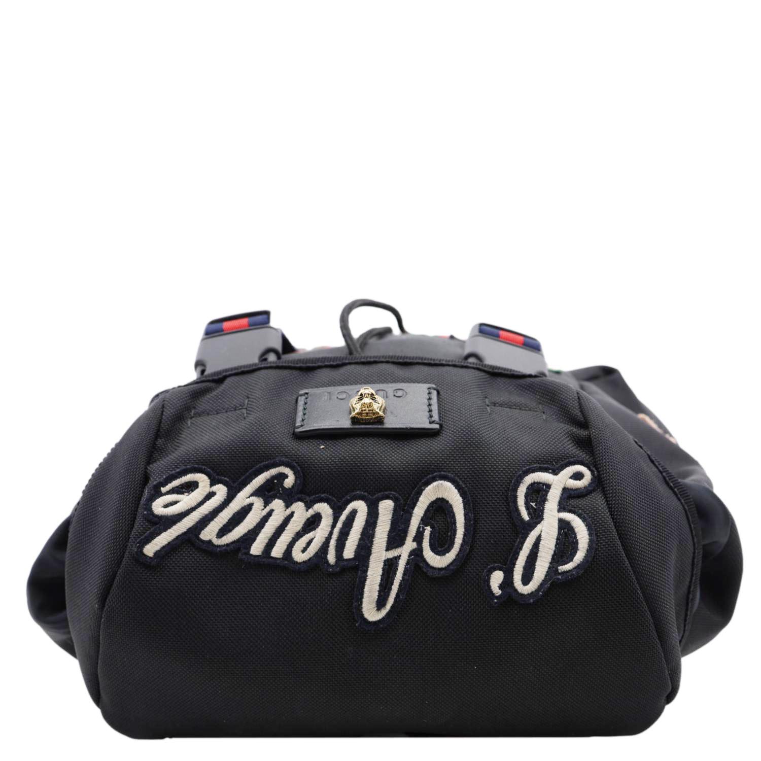GUCCI L'Aveugle Par Amour Embroidered Techno Web Canvas Backpack Black 478327