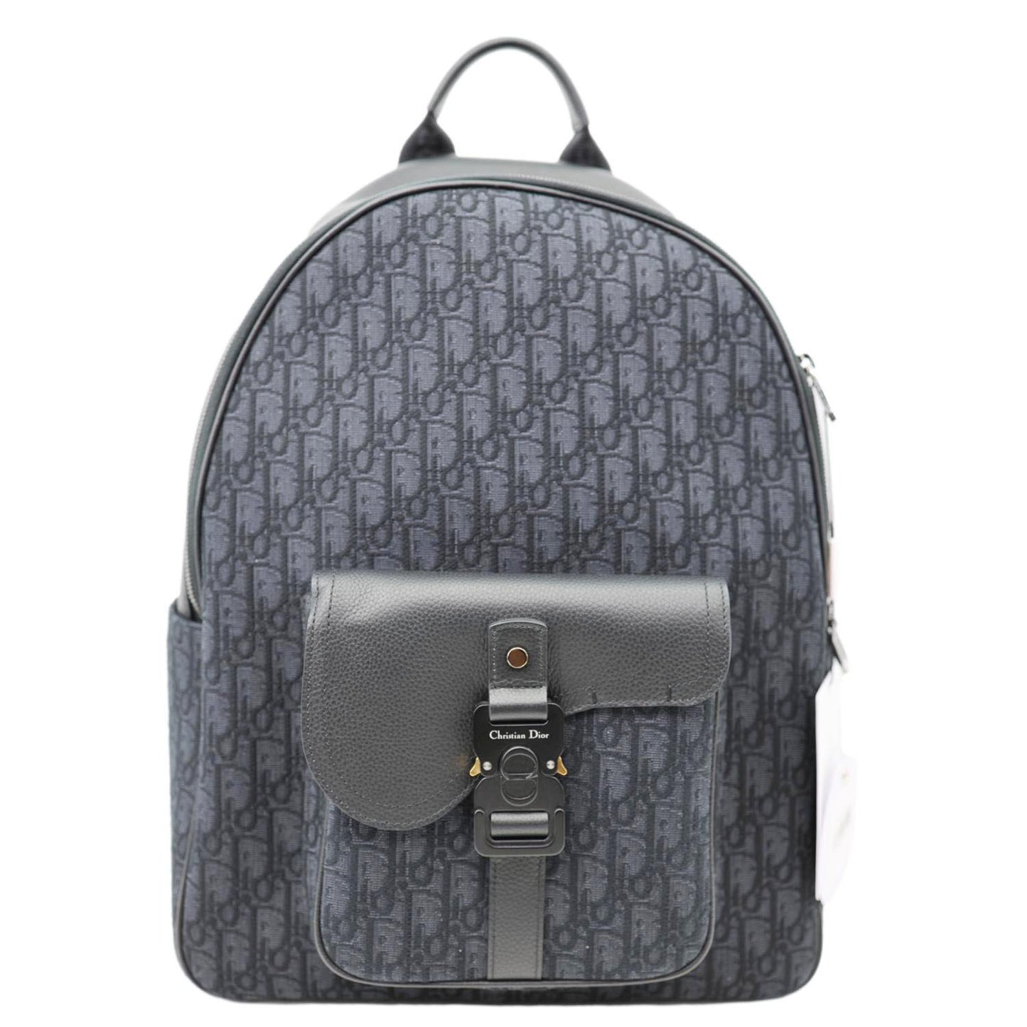 Dior Saddle Oblique Jacquard Zip Backpack Handbag Canvas Black