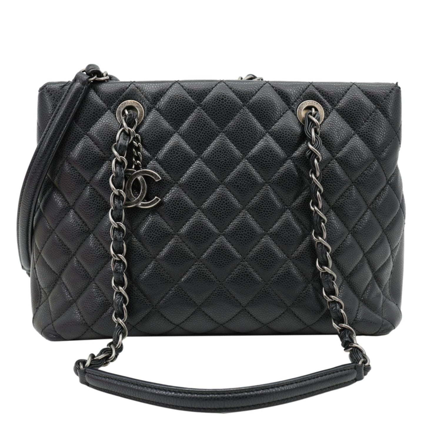 Chanel City Rock Quilted Caviar Shopping Black Leather Tote Bag