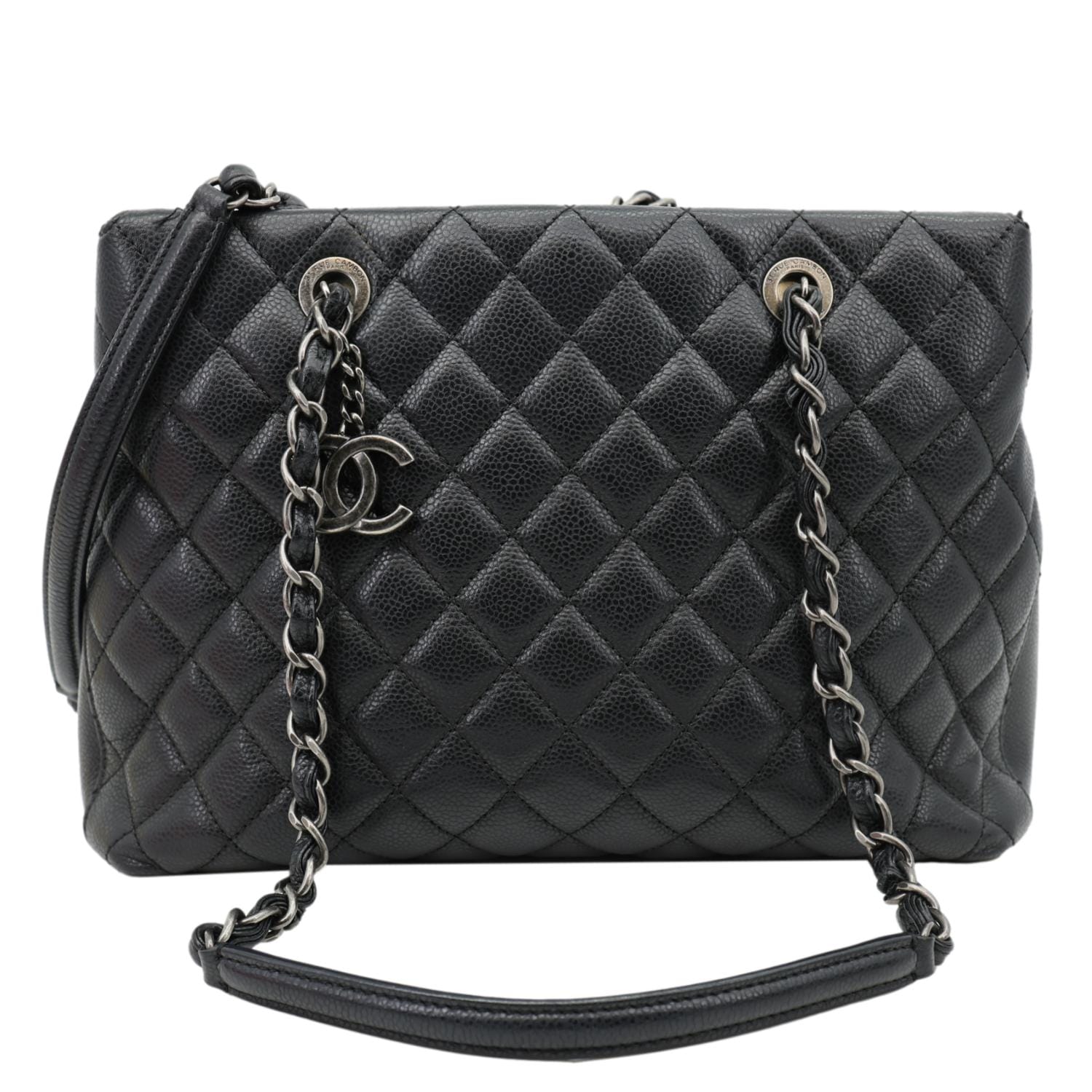 Chanel City Rock Quilted Caviar Shopping Black Leather Tote Bag